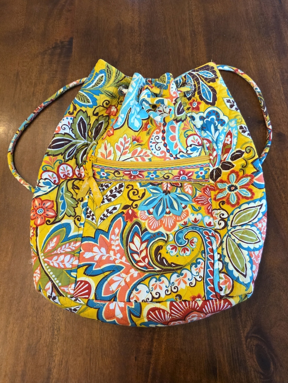 Vera Bradley Provencal Drawstring Backpack Yellow Quilted Retired Coastal Artsy